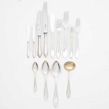Besticksservis, 112 delar, silver, "Svensk spets", olika tillverkare, 1900-talets första hälft, med schatull.