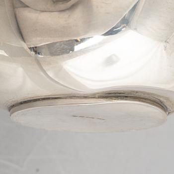 A Swedish Art Déco Silver Coffee Pot, Creamer and Sugar Bowl, mark of CG Hallberg, Stockholm 1936.
