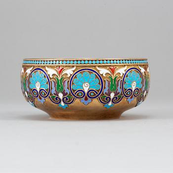 A Russian silver-gilt and cloisonné enamel bowl, mark of Chlebnikov, Moscow 1899-1908.