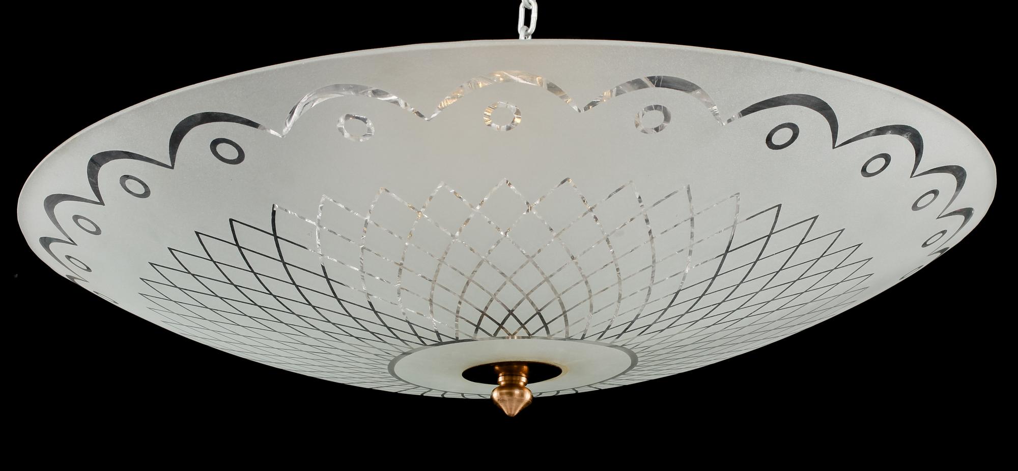 TAKLAMPA, Orrefors, 1900-talets tredje kvartal, höjd 22 cm.