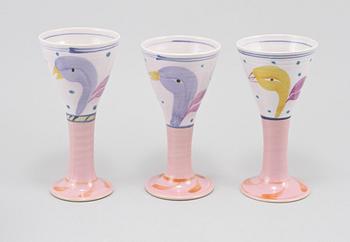GLAS, 13 st, samt SKÅLAR, ett par, stengods, Herman Fogelin, signerade, 1900-talets slut.
