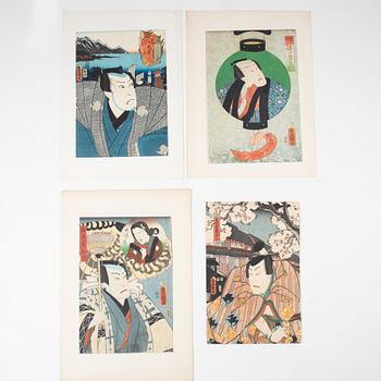 Utagawa Kunisada, after, four woodblock prints.