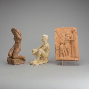 DAVID WRETLING, skulpturer 2 st och väggrelief. Signerade.