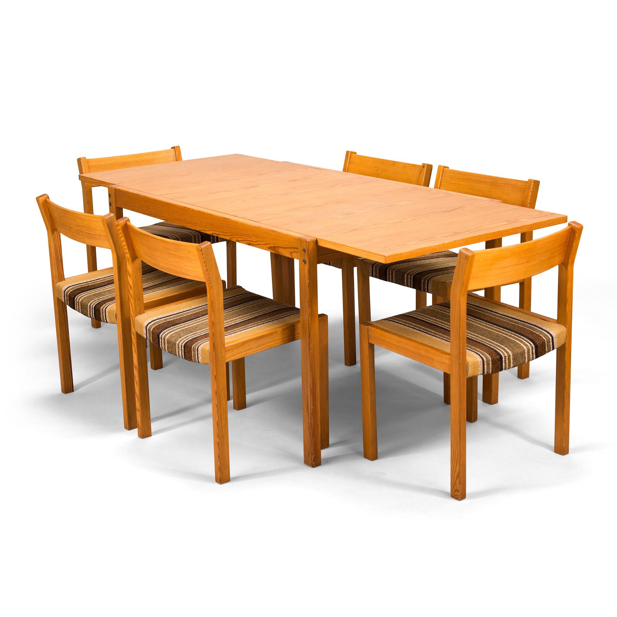 Eero Aarnio, ruokapöytä ja tuoleja, 6 kpl, "Pine", Asko 1960-luku.