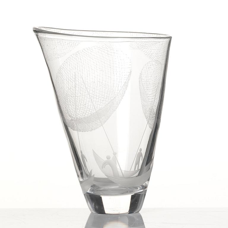 Vicke Lindstrand, an engraved glass vase, Kosta, Sweden 1950-60s.