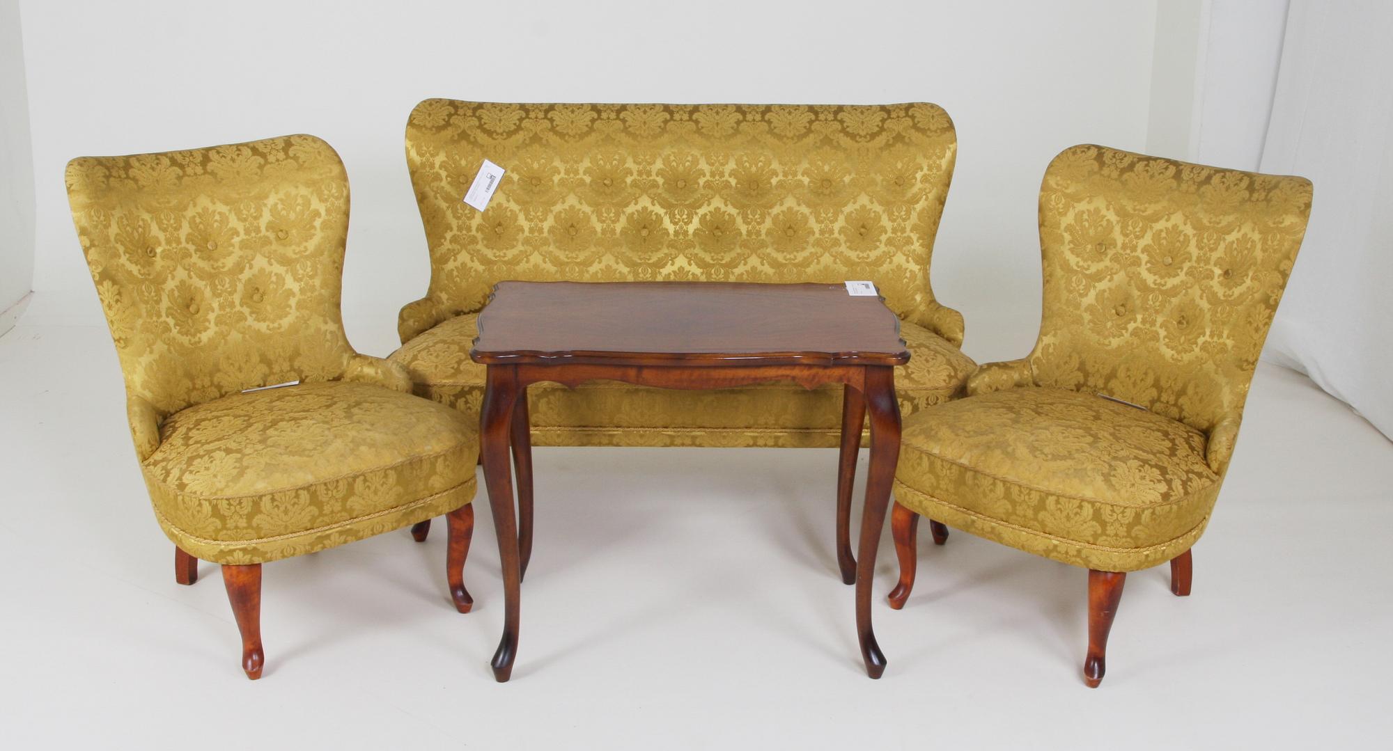 SALONGSGRUPP, 3 delar, samt SOFFBORD, Nyrokokostil.