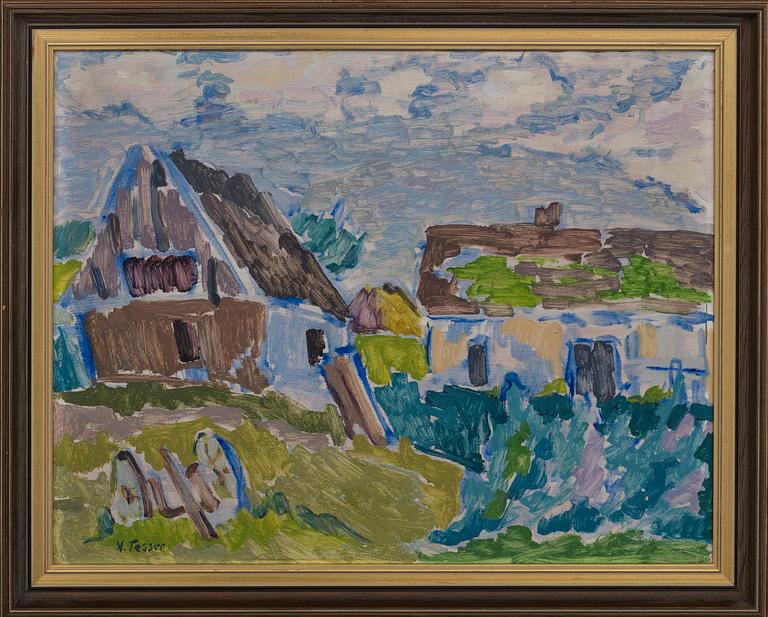 VIKTOR TESSER, olja på pannå, signerad.