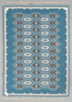 MATTA, dubbelvävd, signerad JS, omkring 1900-talets mitt, ca 233 x 169 cm.
