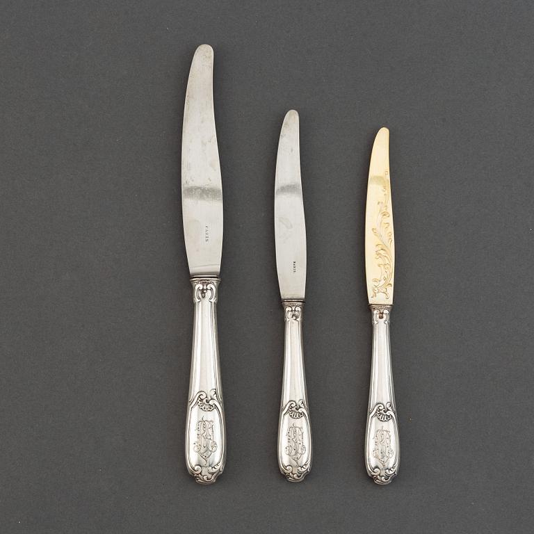 Knivar, 36 st (12+12+12), silver, Frankrike 1800-tal.
