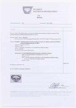 Sormus, 18K valkokultaa, vanha hiontainen timantti noin 2.96 ct sekä briljanttihiottuja timantteja.
