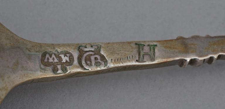 BRÄNNVINSSKED, silver,  Johan Martin Winterstein, Göteborg, 1688-1704. Vikt 31 gram.