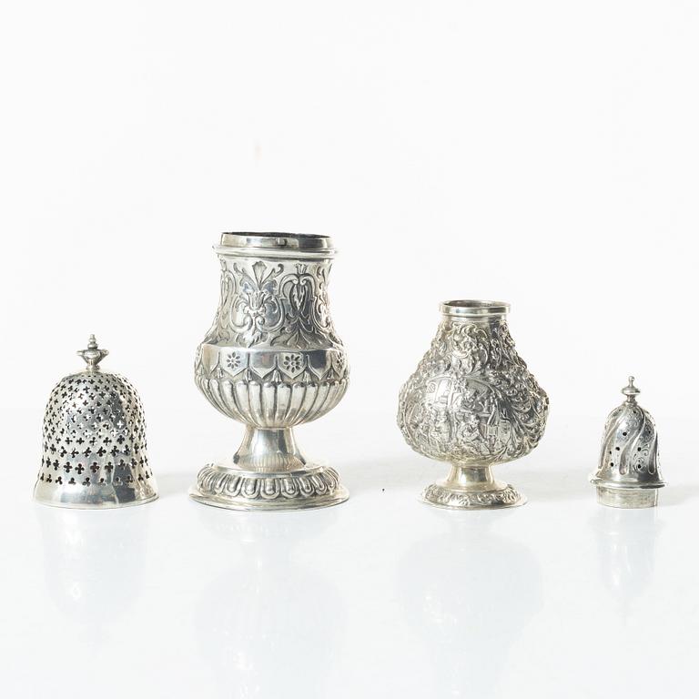 Two silver shakers, including with mark of JL Hultman, Stockholm 1949.