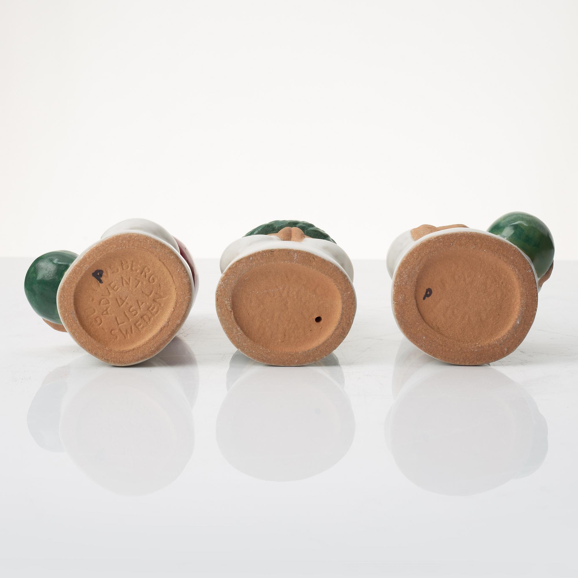 Lisa Larson, figuriner, 3 st, stengods, "Advent", Rörstrand.