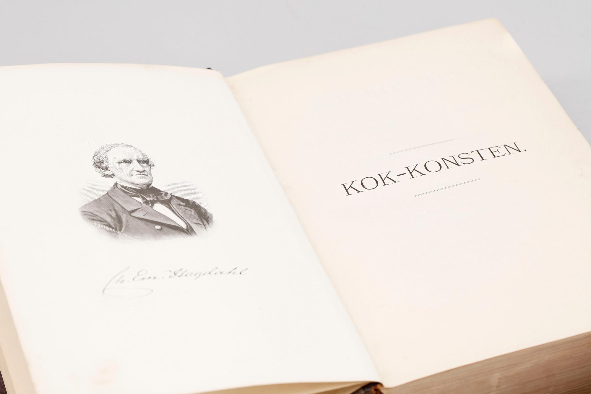 KOKBÖCKER, 2 exemplar, "Kok-konsten som vetenskap och konst.." av Ch. Em. Hagdahl, Stockholm 1879 resp 1891.