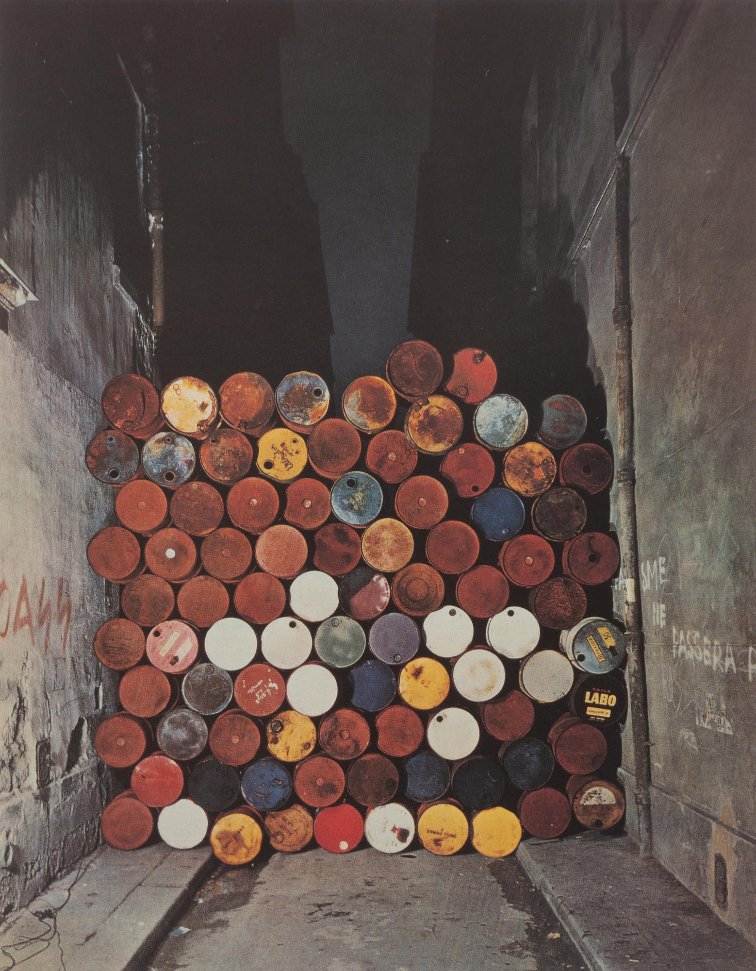 Christo Vladimirov Javacheff, “Wall of Oil Barrels, The Iron Curtain, Rue Visconti, Paris".