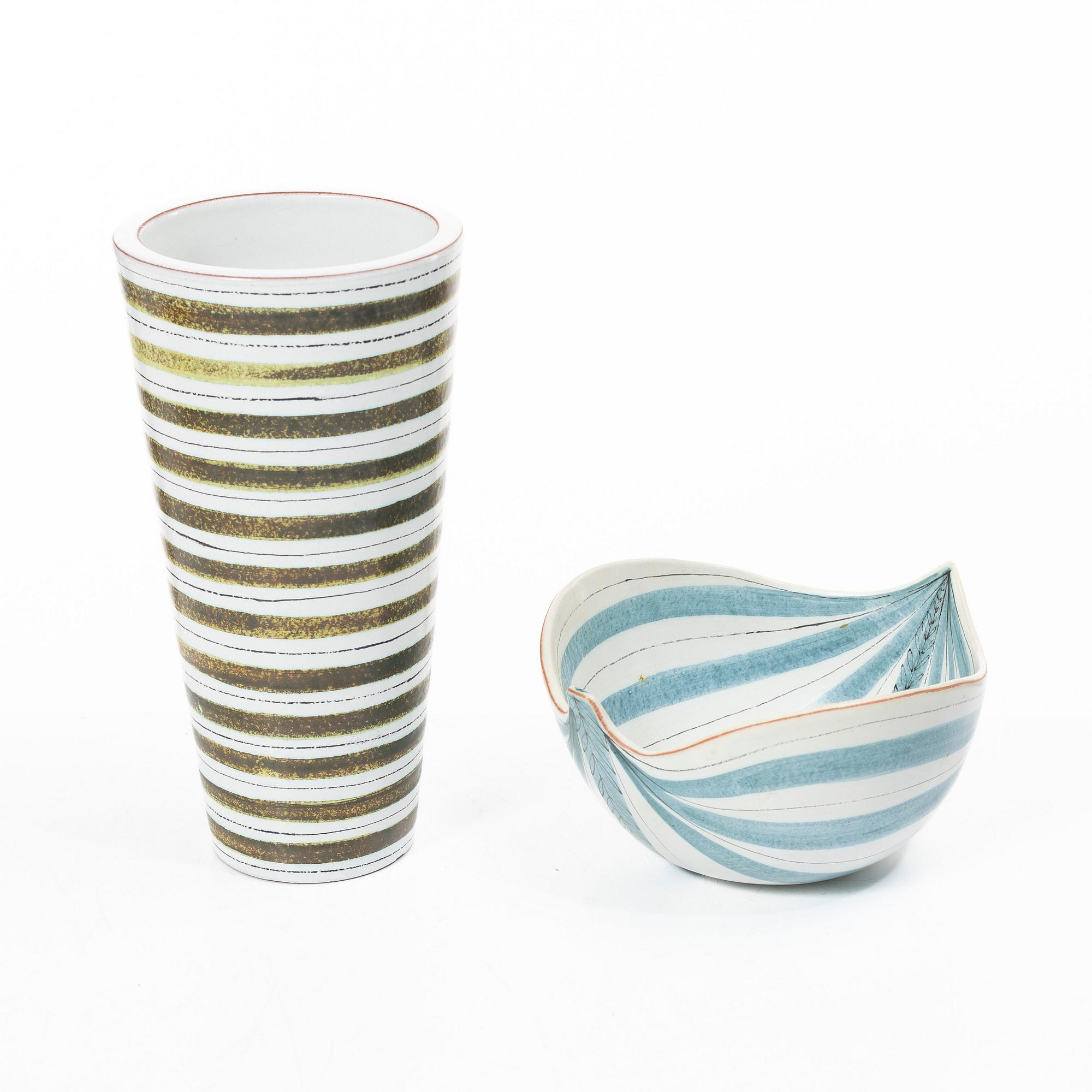 Stig Lindberg, A faience vase and bowl, Gustavsberg.