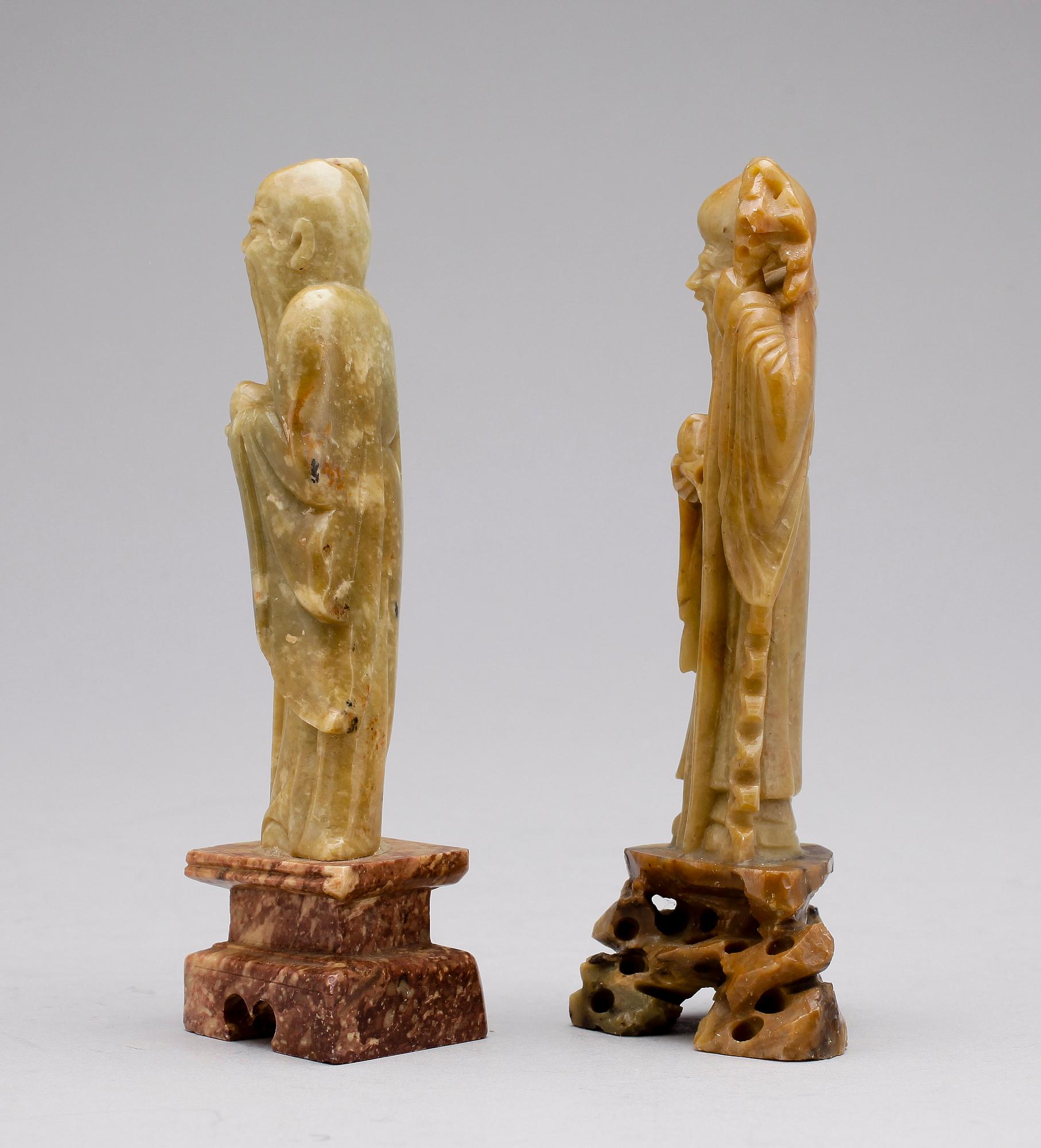 FIGURNER, 2 st, soapstone, Kina 1900-tal.