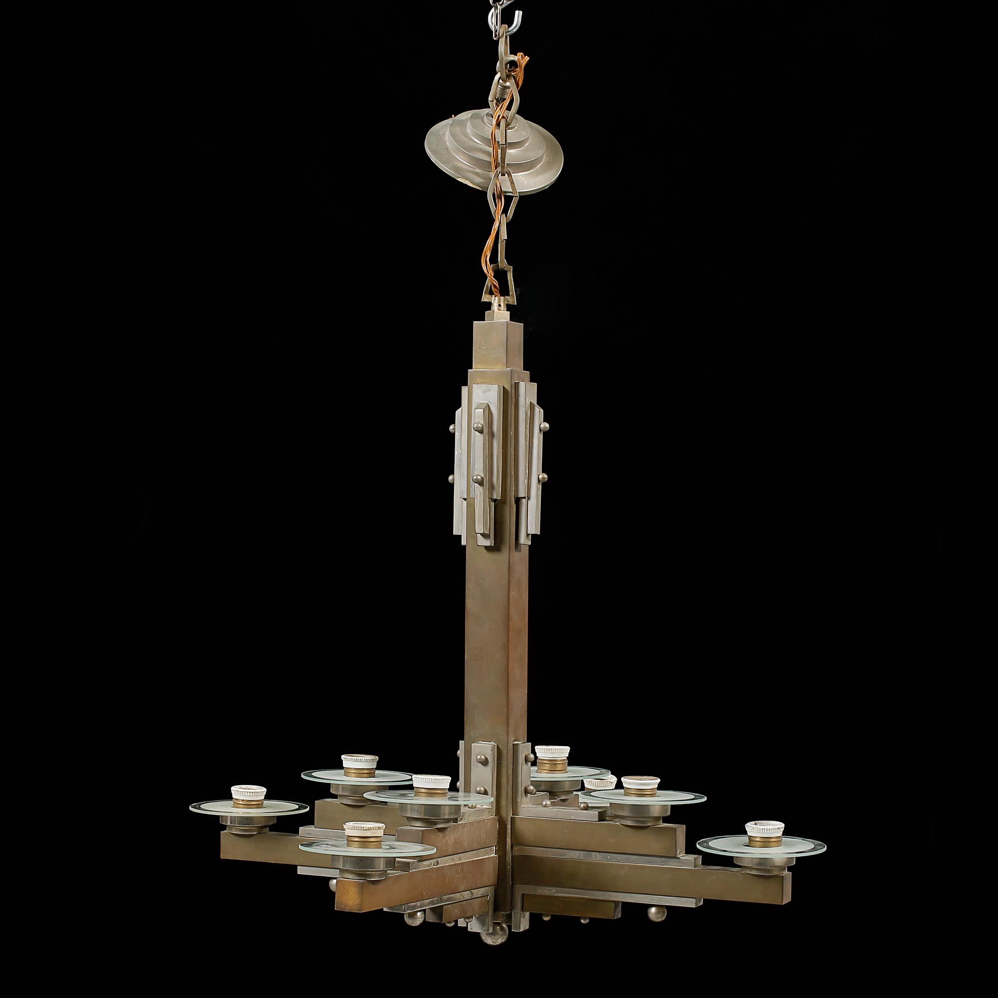 TAKLAMPA, art deco, 1900-talets första hälft, höjd exklusive kedja 63 cm.