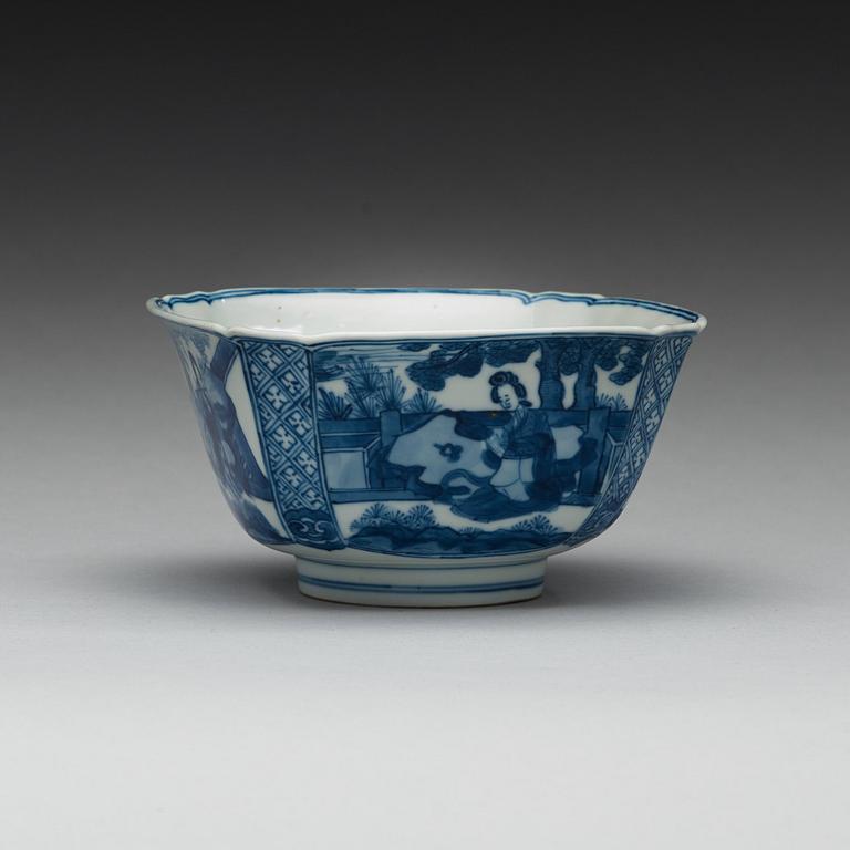 A blue and white bowl, Qing dynasty, with Kangxis six character mark and period (1662-1722).