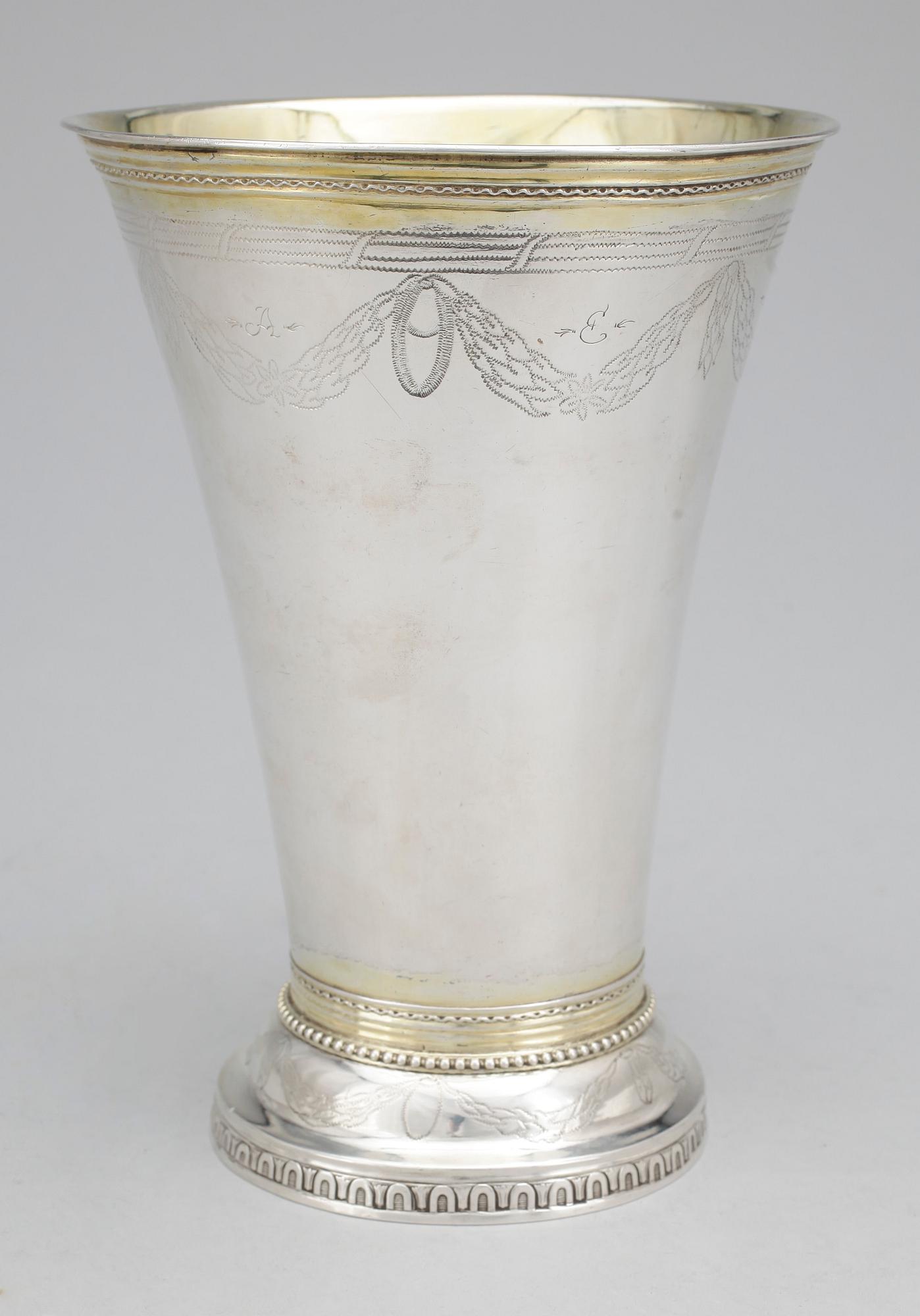 BÄGARE, silver, Fredrik Pettersson Ström, Stockholm 1788. Vikt ca 500 gram.