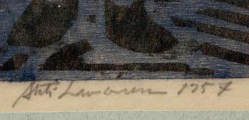 AHTI LAVONEN, träsnitt, signerad och daterad 1957, Tpl'a.