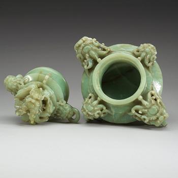 A nephrite censer with cover, China, 20th Century.