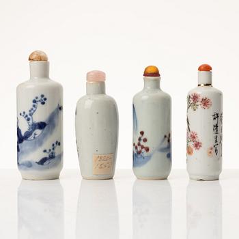 A group of seven Chinese porcelain snuff bottles, late Qing dynasty and 20th century.