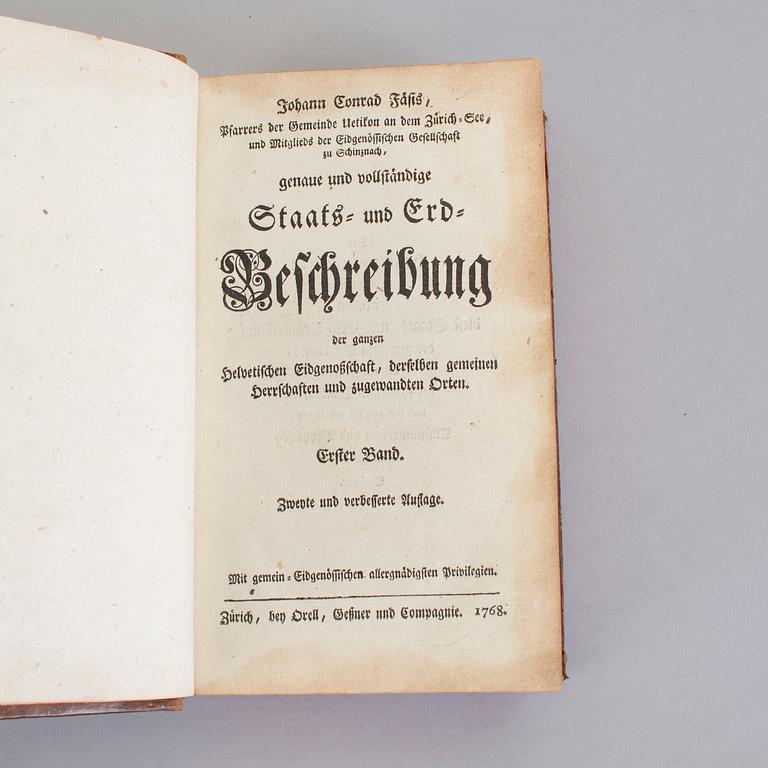 JOHANN KONRAD FÄSI, 4 vol, Genaue und vollständige Staats- und Erd-Beschreibung.., Zürich 1765-68.