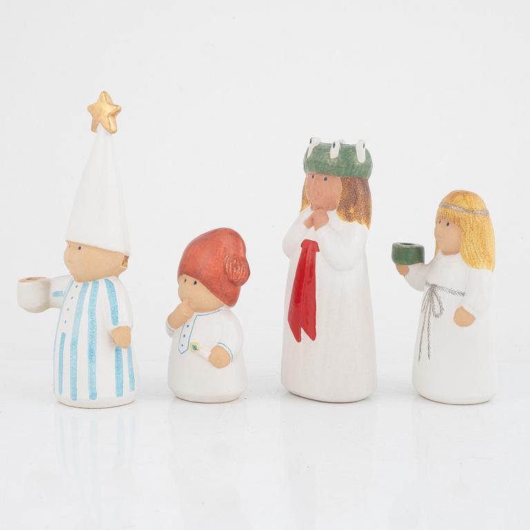 Lisa Larson, 4 pcs, Lucia procession, candleholders/figurines, signed, Gustavsberg.