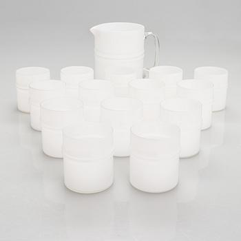 Timo Sarpaneva, set of 14 drinking glasses and a jug, 'Ripple' 2054 for Iittala.