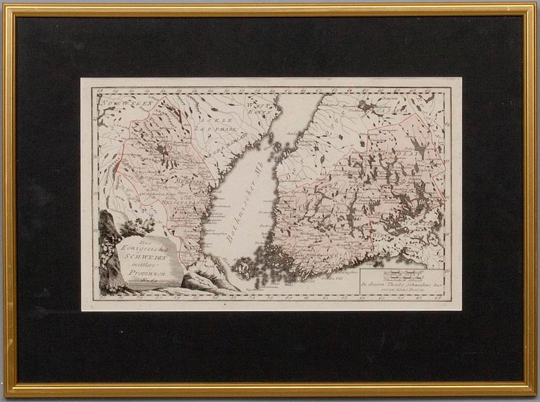 KARTOR 2 st, 1700-tal, delvis kolorerade.