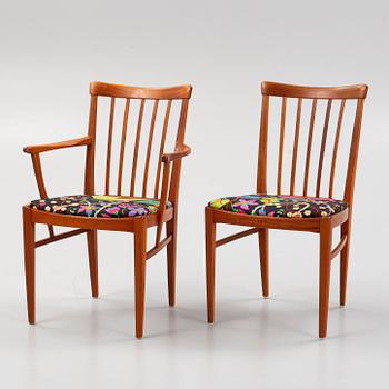 Carl Malmsten, a 'Herrgården' dining table and six chairs, Bodafors, second half of the 20th Century.