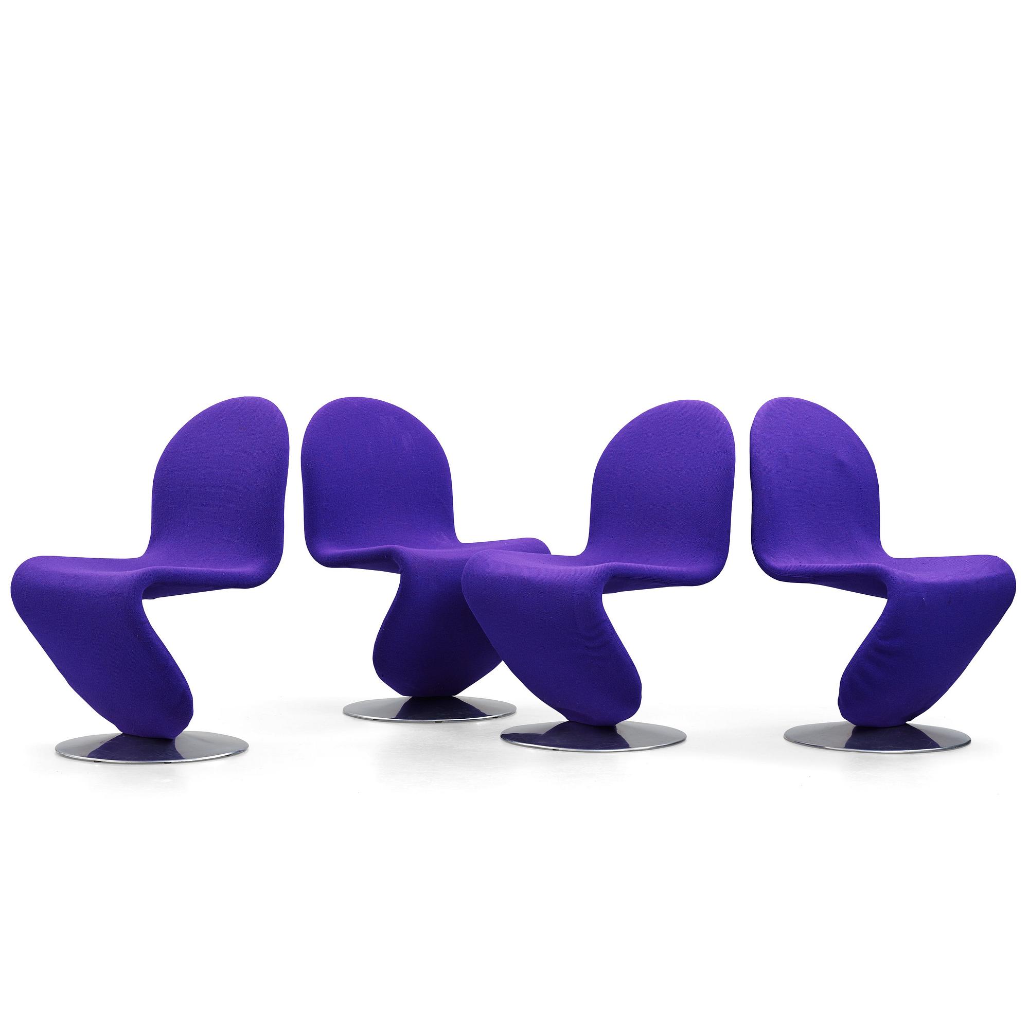 Verner Panton, a set of 4 chairs, 'System 1-2-3', Fritz Hansen, Denmark, post 1973.