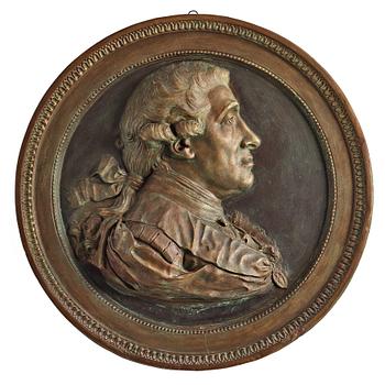 164. Jonas Forsslund, A late Gustavian circa 1800 plaster medallion depicting Olof af Acrel (1717-1806).