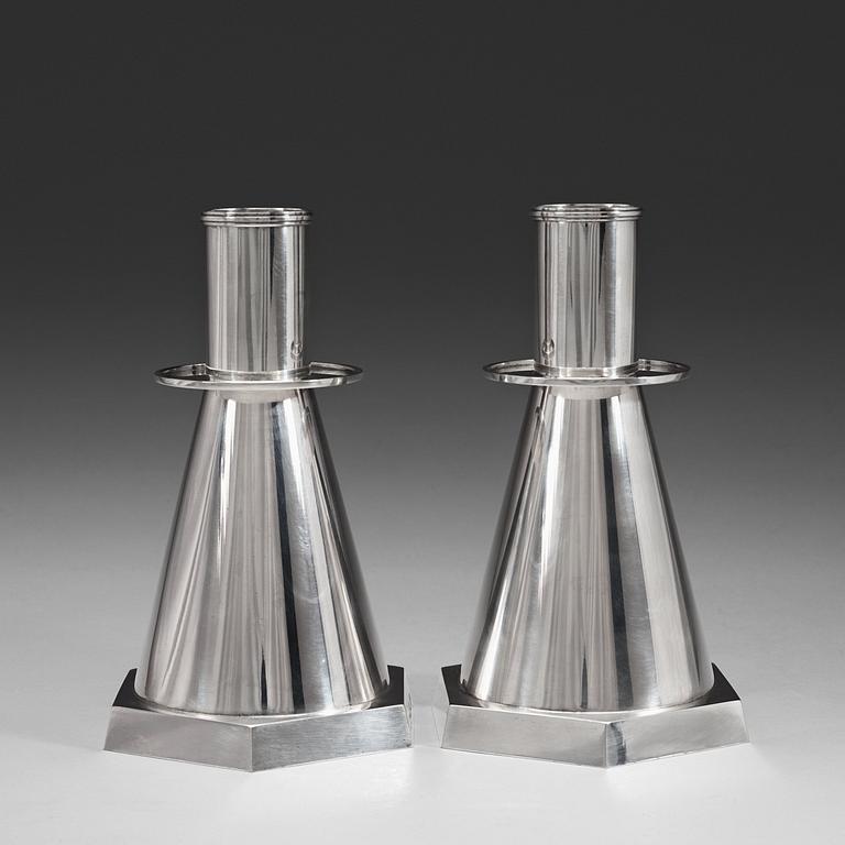 A pair of Wiwen Nilsson sterling candlesticks, Lund Sweden 1944.