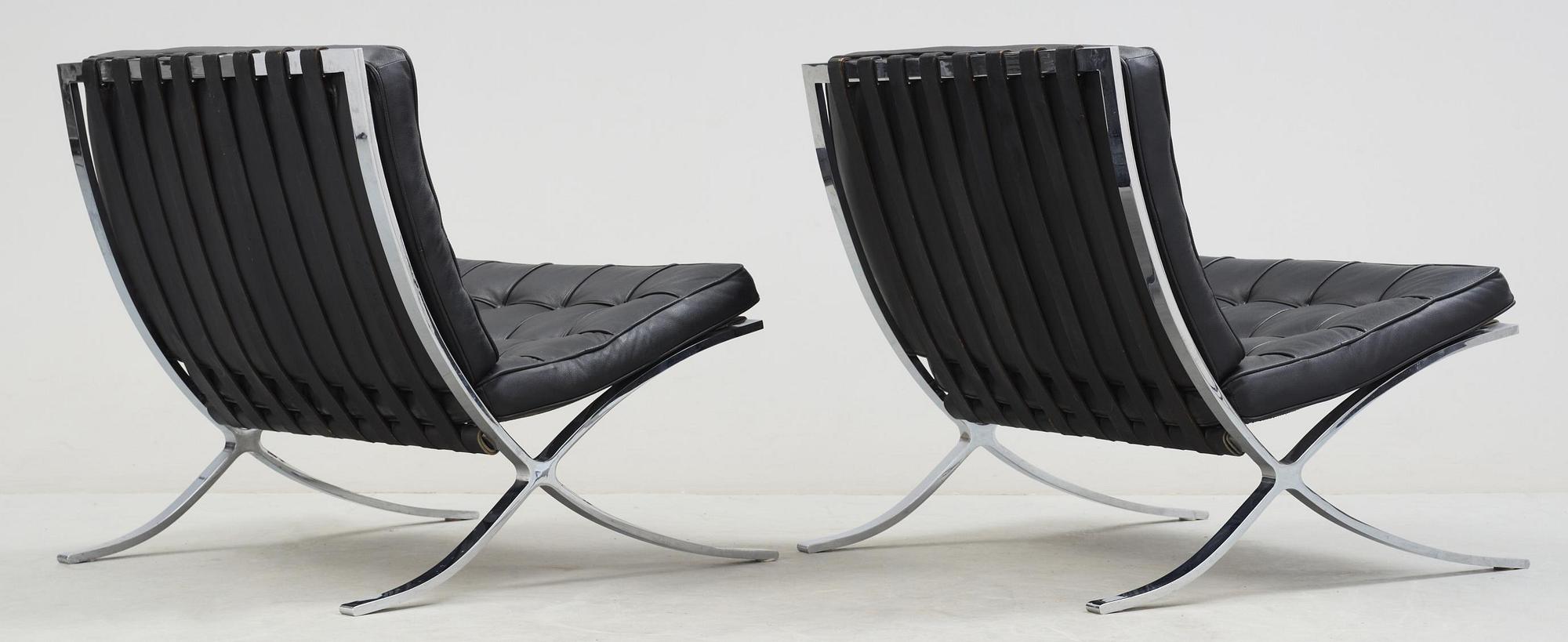 FÅTÖLJER, ett par. Mies van der Rohe, "Barcelona", 
Knoll International. Sannolikt 1960-tal.