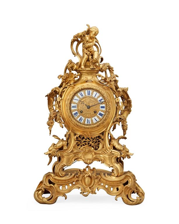 A neo Rococo 19th century gilt bronze mantel clock.