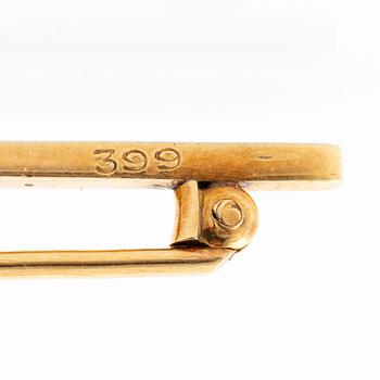 Brooch, 18K gold set with rose-cut diamonds and rubies.
