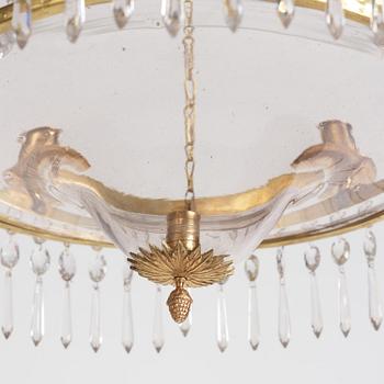 A late Gustavian gilt brass and cut glass seven-light chandelier, late 18th century.