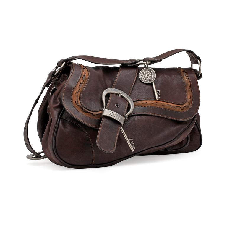 CHRISTIAN DIOR, a brown leather "Gaucho Large Double Saddle bag".