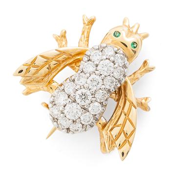 Brooch in the form of a bee, Mary Kay, 18K gold with brilliant-cut diamonds.