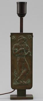 BORDSLAMPA, patinerad brons, Oscar Antonsson, Athena Ystad, art deco, 1900-talets första hälft.