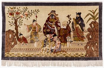 A figural rug/wall hanging, China, silk, old, c. 120 x 210 cm.