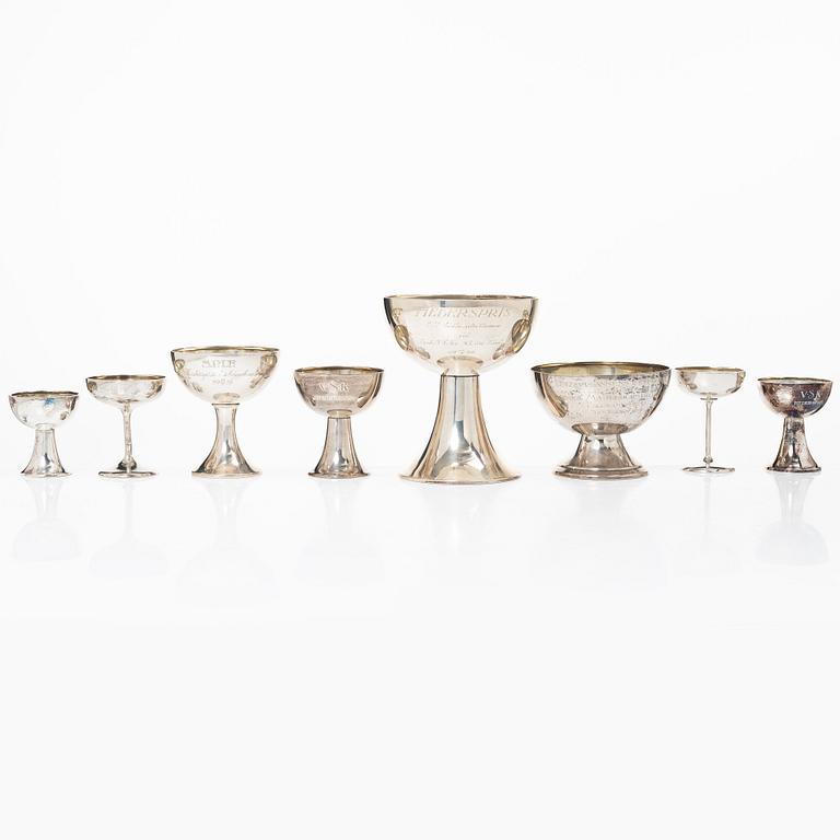 Eight Swedish silver cups/bowls on foot, with marks including GAB, Stockholm 1921.