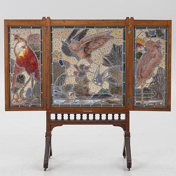 A fire screen, Maple & Co, England, circa 1900.