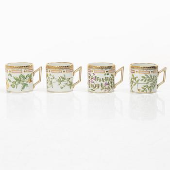 Royal Copenhagen, seven mocka cups with saucers, 'Flora Danica', Denmark.
