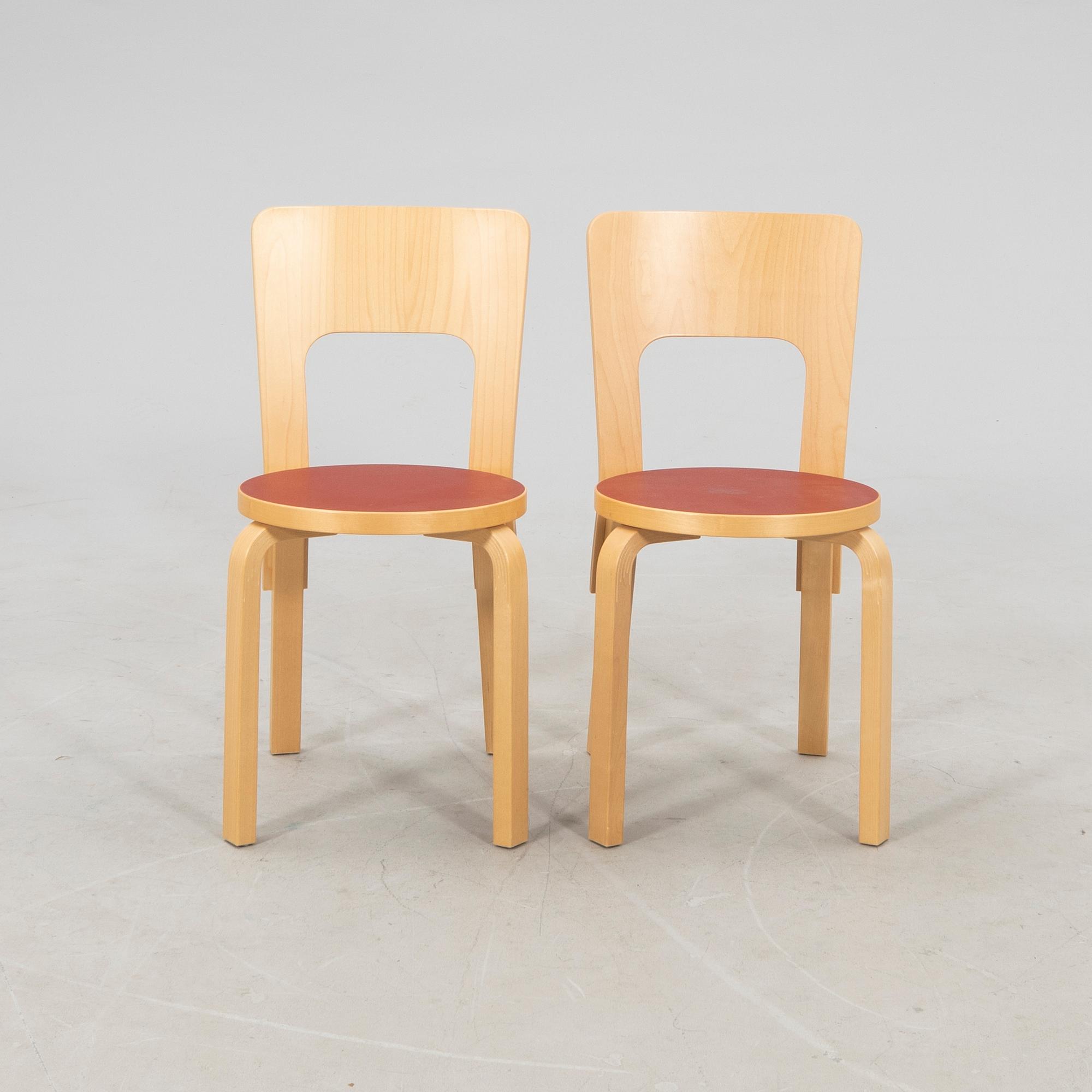 Alvar Aalto, a pair of model 66 chairs, Artek 2008.