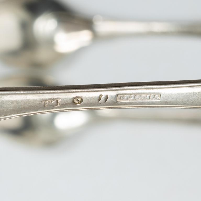 Five Swedish silver tablespoons, Stockholm, 1800–1825.