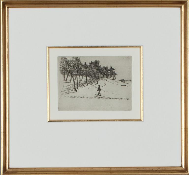 HUGO SIMBERG, linje-etsning, ej sign, senare avdrag.