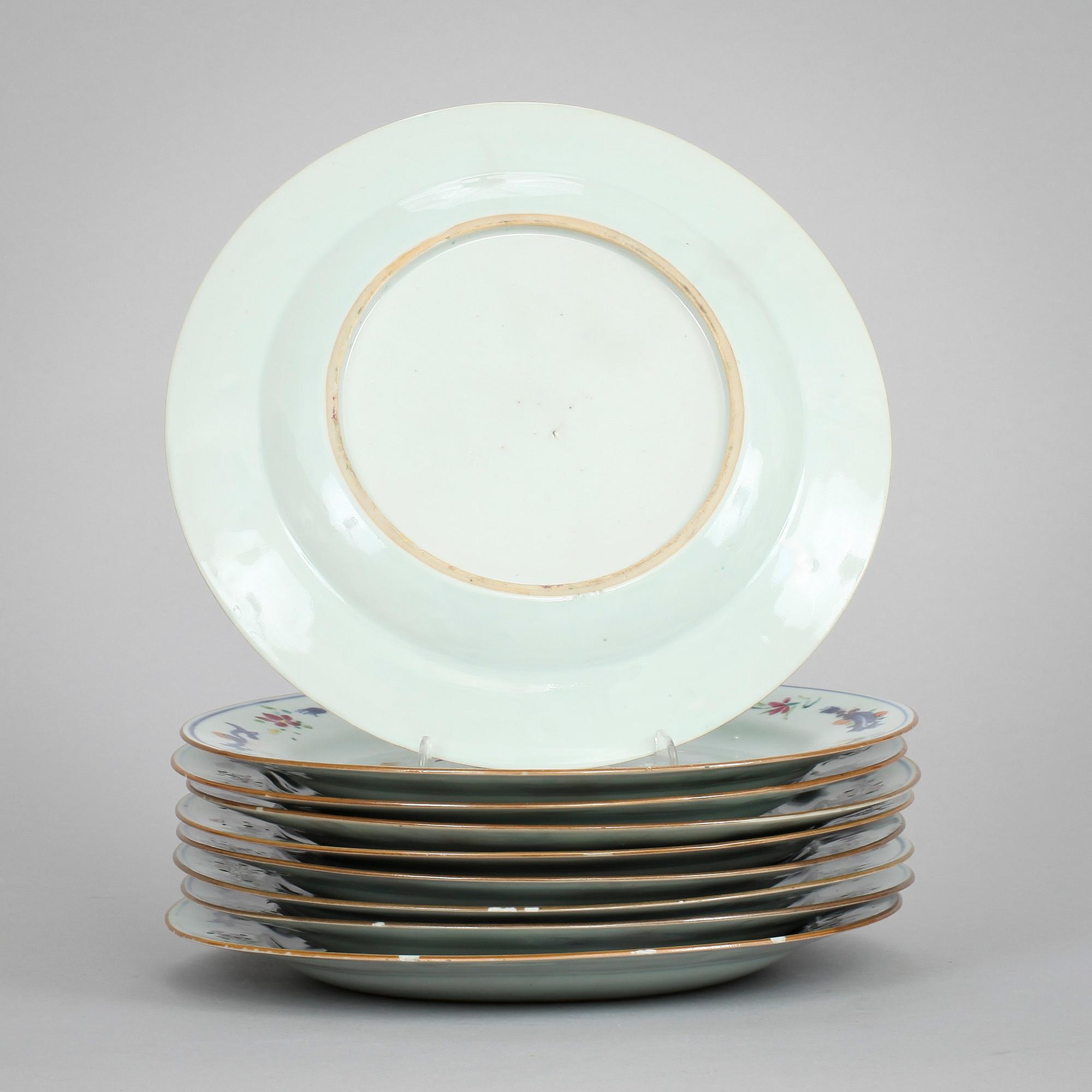 TALLRIKAR, 9 st, kompaniporslin.  Kina, 1700-tal, Qianlong.